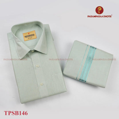 Swarna Tissue Sky Blue Mens shirt and Dhotis -  -  Paramparaa Dhotis