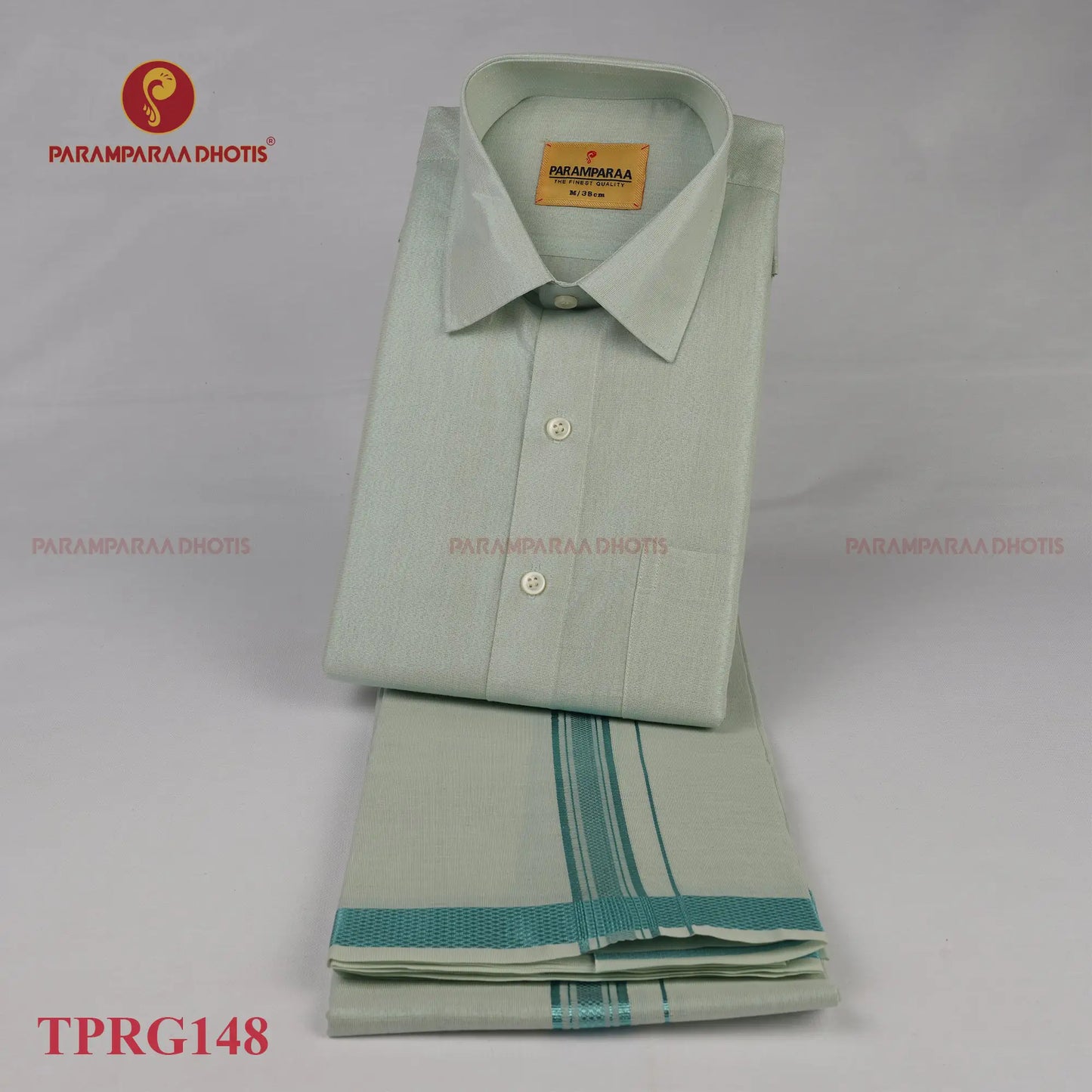 Swarna Tissue Sky Blue Mens shirt and Dhotis -  -  Paramparaa Dhotis