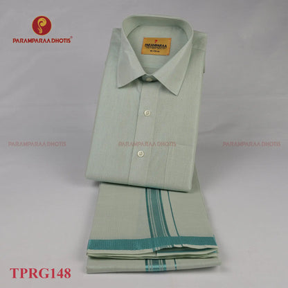 Swarna Tissue Sky Blue Mens shirt and Dhotis -  -  Paramparaa Dhotis